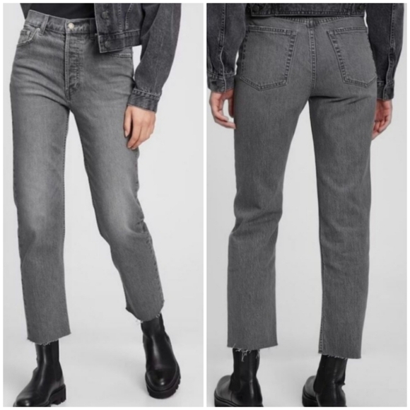 Deadstock Gap Denim Dark Gray Cheeky Straight Raw Hem Jeans 27 Regular. - Picture 1 of 16